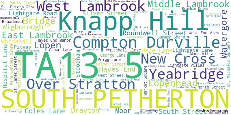 A word cloud for the TA13 5 postcode